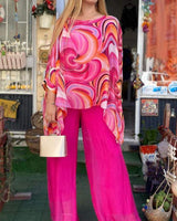 Tamsin | Damen Zweiteiler Set Oversize Bluse Palazzo Hose in Rosa