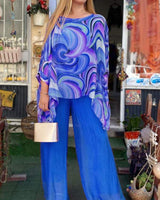 Tamsin | Damen Zweiteiler Set Oversize Bluse Palazzo Hose in Blau