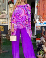 Tamsin | Damen Zweiteiler Set Oversize Bluse Palazzo Hose in Lila