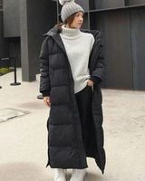 Zilan | Damen Schwarze Lange Winterjacke mit Kapuze in Schwarz