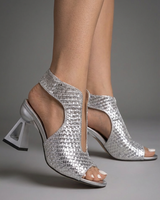 Aura | Geflochtene Heels mit Blockabsatz in Silber