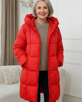 Zora | Damen Lange Winterjacke mit Kapuze in Rot
